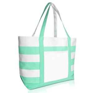 Striped Boat Bag Premium Cotton Canvas Tote White Mint Green ;)
